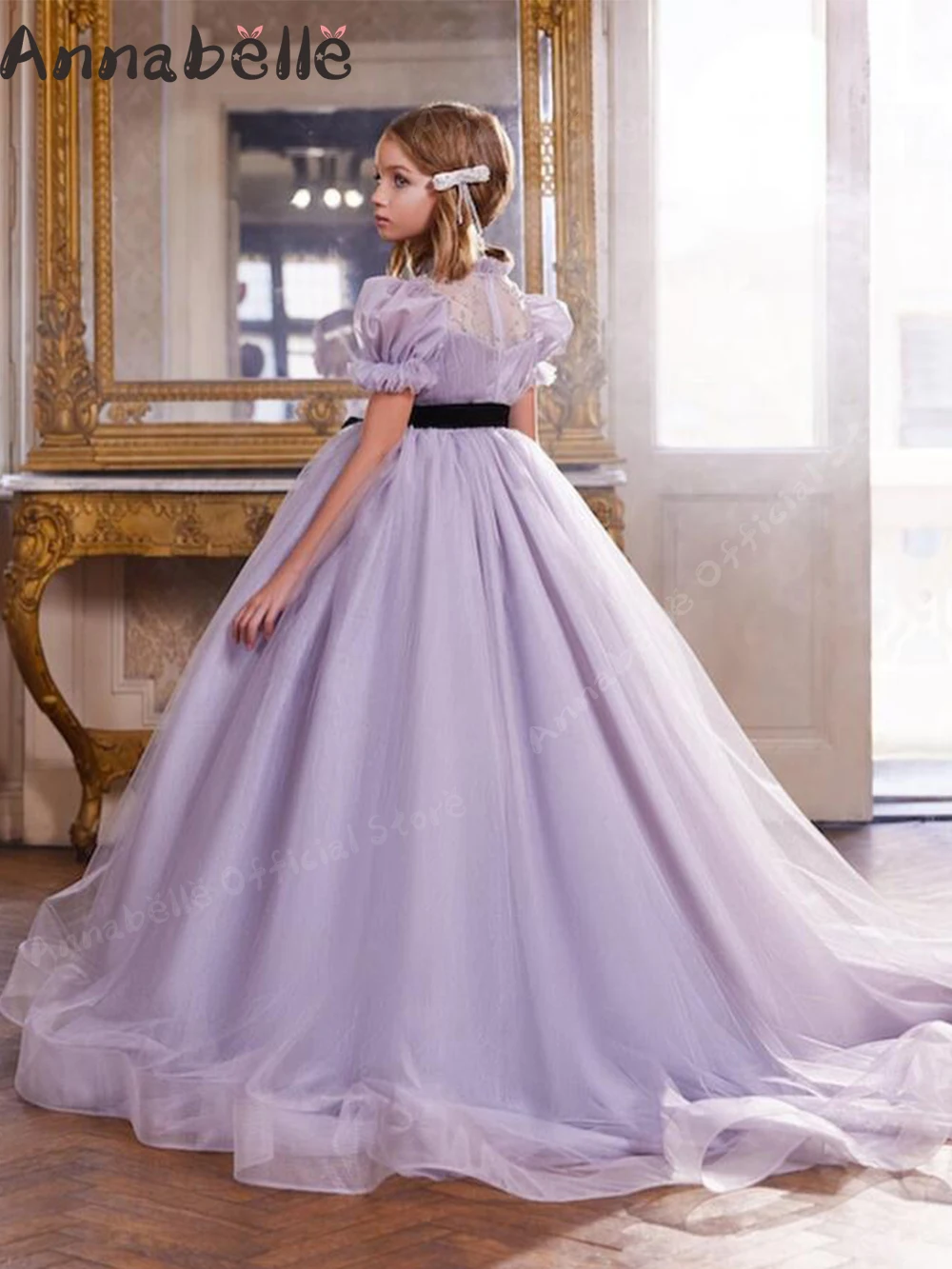 Annabelle-Robe longue pour filles, élégante, ceinture papillon, pour mariages