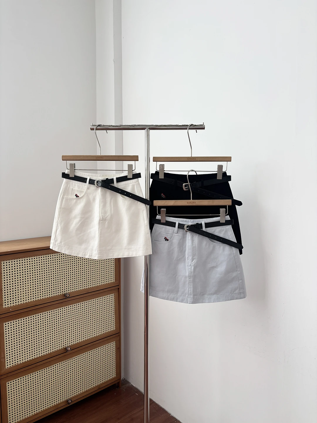 High Waist A-Line  Skirt with Embroidery for Women Summer 2026 Slimming Versatile  Color Belted Short Skirt