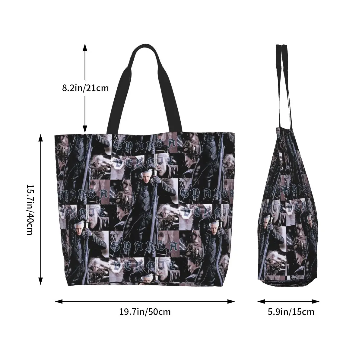 Vergil From The Devil May Cry Seri Shopping Tote Bag Canvas Large Capacity Shoulder Bags Shopper Grocery Handbag for Women