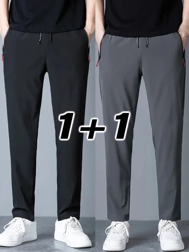 Imagen 2 del producto Pantalones informales para hombre, 2 piezas, cintura elástica, Jogger, clásico coreano, azul, negro, gris, pantalones de marca para hombre de talla grande