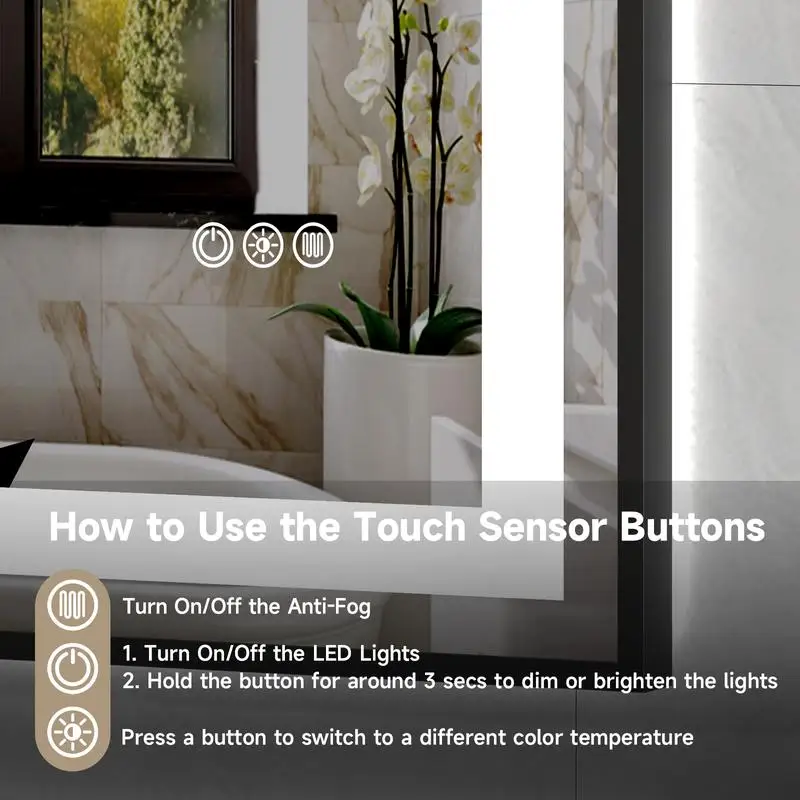 مرآة فضية سوداء صديقة للبيئة مقاس 48 × 40 مع شرائط إضاءة LED مزدوجة وإضاءة أمامية وخلفية #3