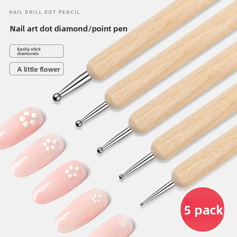 5pcs/bag Nail Art Dotting  Nail Tools Polka Dot Double-ended Dotting Pen Diamond Pen Nail Technician Drilling Sticky Dot Pen
