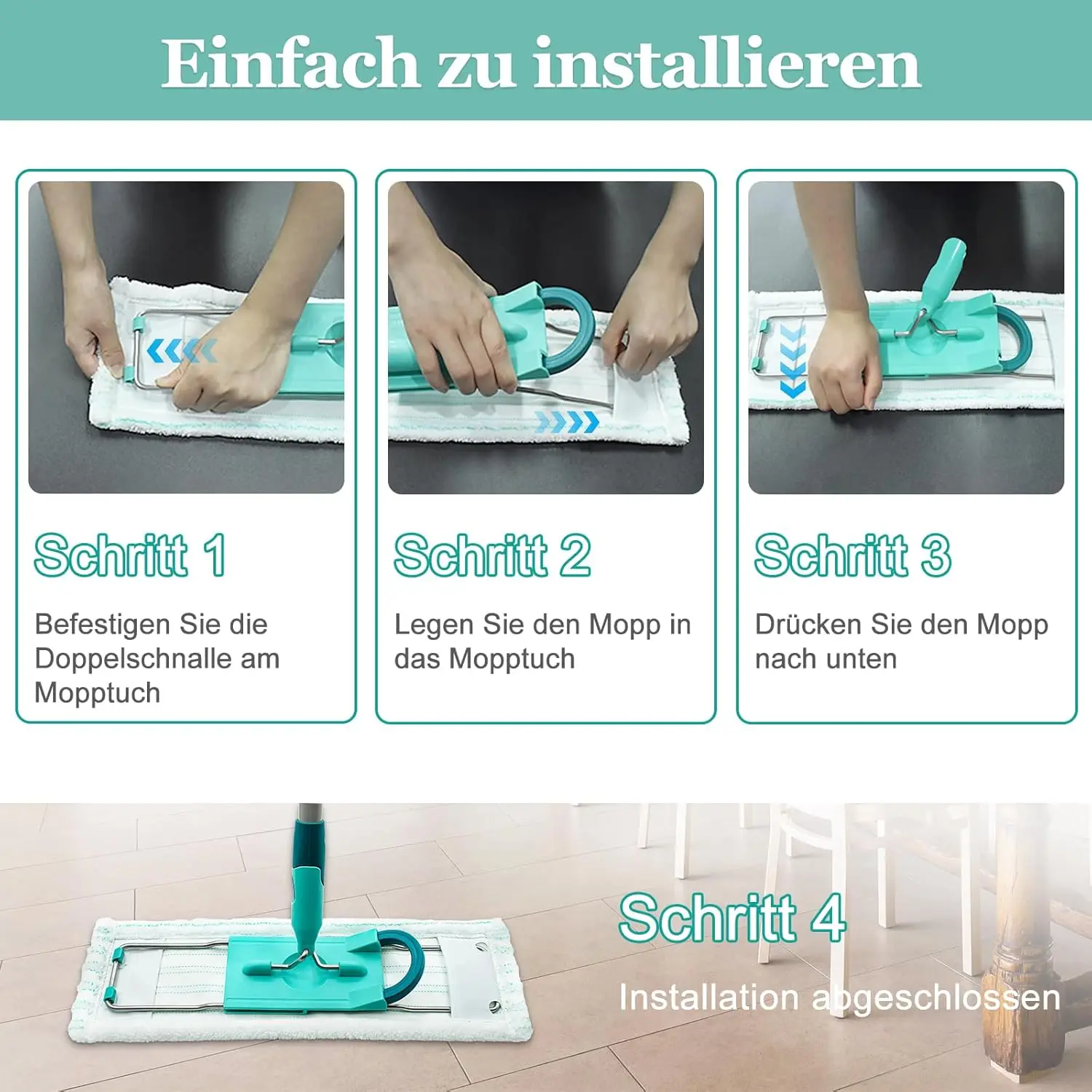 2-Pack Replacement Mop Pads for Leifheit Profi XL with 1 TPR Scraper, Microfiber Washable Floor Cleaning Pads for Tiles & Wood