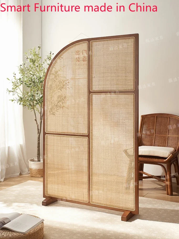 Rattan screen wind Japanese style solid wood combination living room Zen creative partition seat screen mobile Chinese style