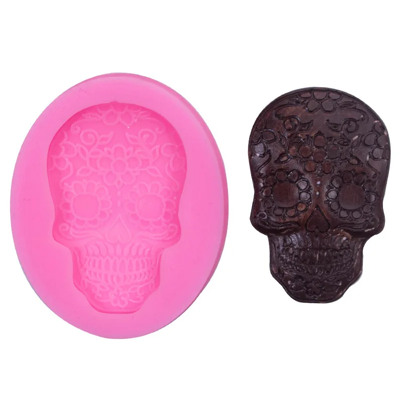 Diy Halloween Skull Liquid Silicone Mold Simulation Brain Fondant Cake Clay Plaster Decoration Mould 17-636