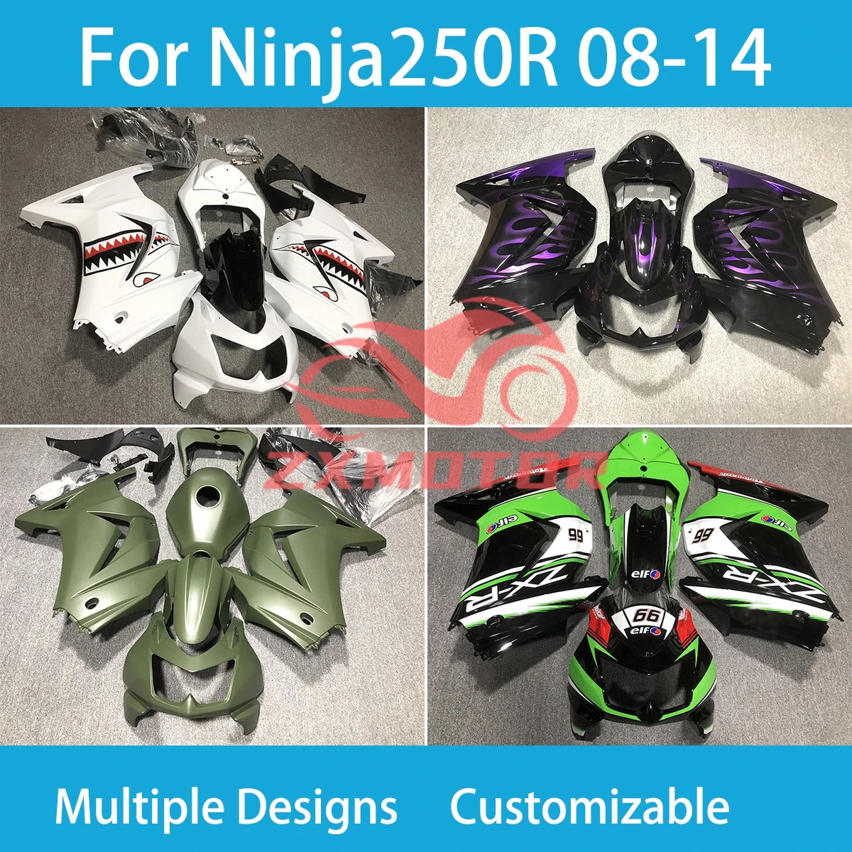 Customizable Fairings for Kawasaki Ninja 250R 08 09 10 11 12 13 14 Motorcycle Fairing Kit Ninja250R 2008 2009 2010-2014