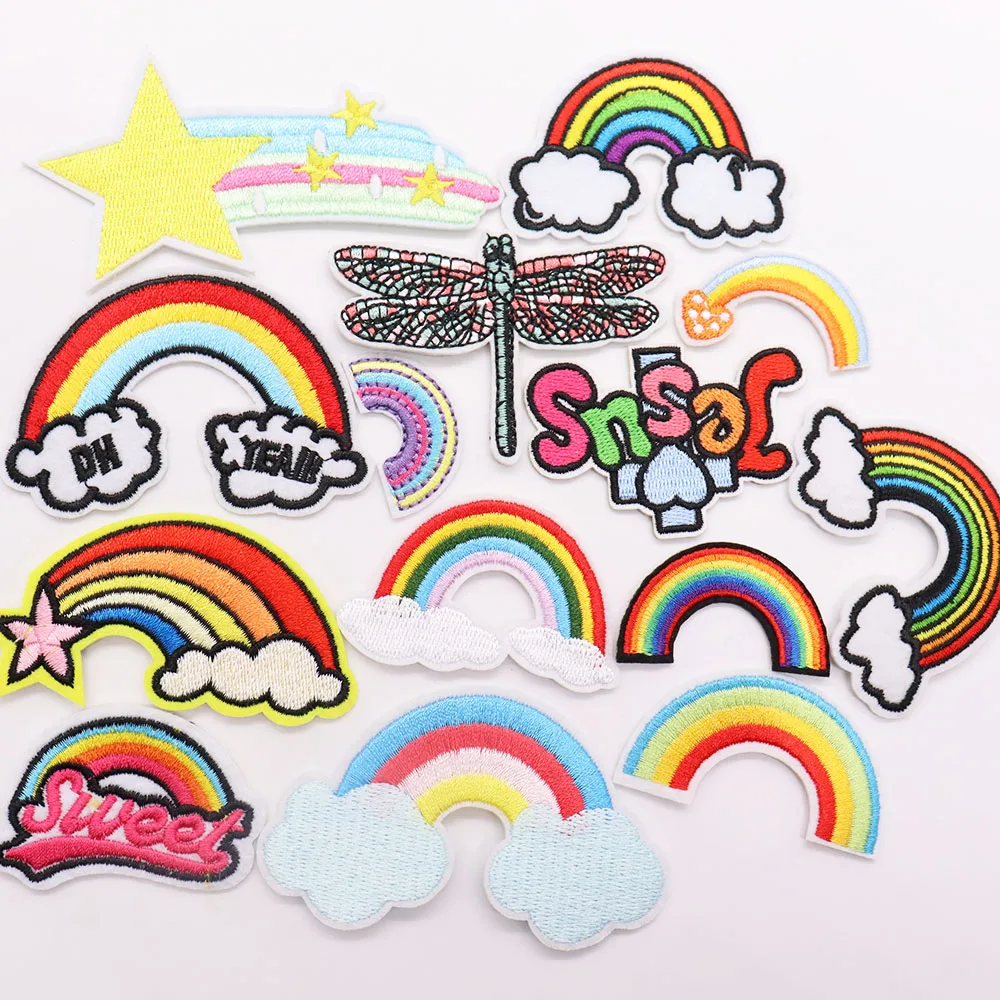 1pcs Rainbow Dragonfly Stars Heart Cloud Sweet Patches For Kid Clothes Appliques Sticker T-shirt Accessories Patches for Clothes