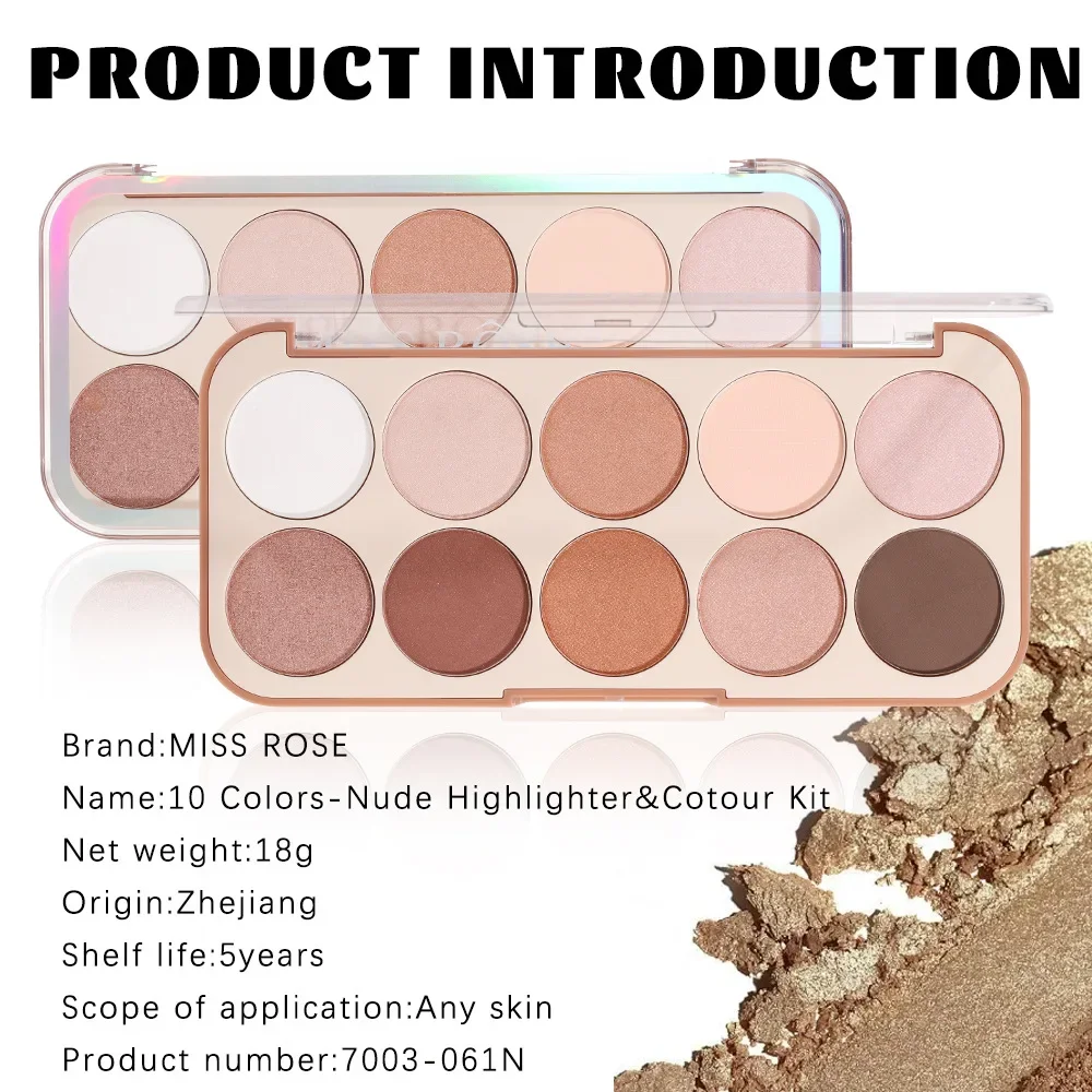 MISS ROSE 10 Colors Glitter Pigments Nude Highlighter Cotour Palette Make-up Baked Minerals Shimmer Highlighter Plaet Cosmetics