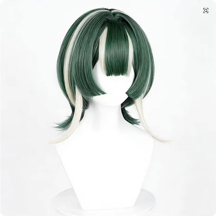 Anime GACHI AKUTA Guita Hebby Fantasia Cosplay Wig Green White Mixed Short Hair Heat Resistant Synthetic Wigs Halloween Prop 3