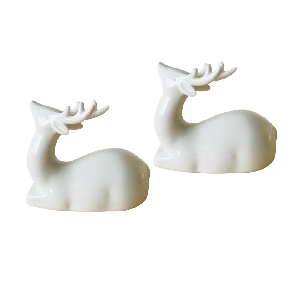 2Pcs Ceramic Deer Craft Ornaments High Quality Desktop Decoration Gifts for Home Office Car Restaurant Noble Elegant Accessories