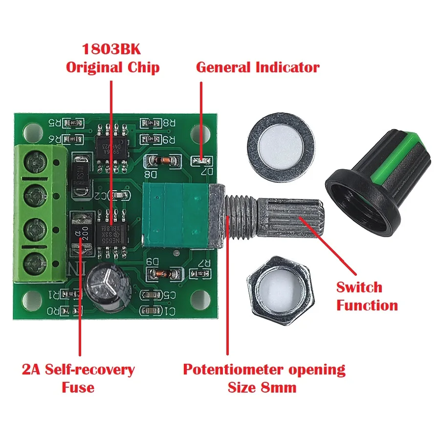 DC 1.8V 3V 5V 6V 12V 2A PWM Motor Speed Controller 1803BK Low Voltage Motor Speed Regulator Switch PWM Adjustable Drive Module