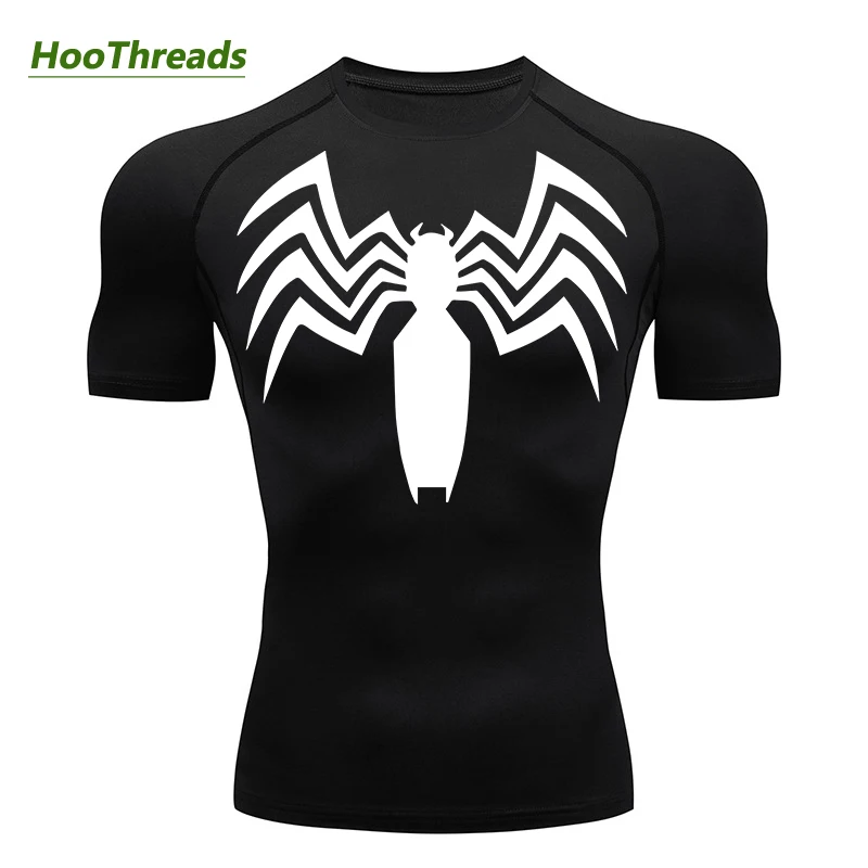 

Spider Print Compression Shirts for Men Gym Workout Running Rash Guard Undershirt Baselayers Sporty Quick Dry Tshirt Tees Tops