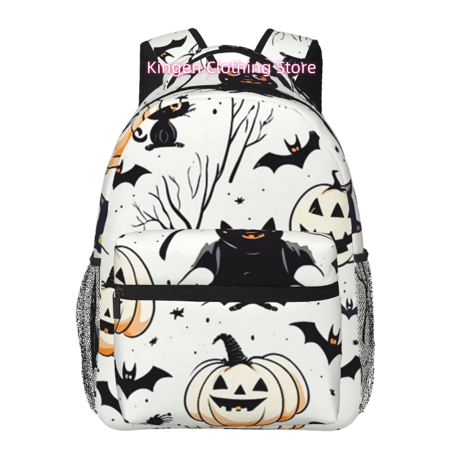 Lightweight Oxford Cloth Backpack with Adjustable Shoulder Straps & Bat-Themed Print - Stylish Suitable for, Commuting, Travel,