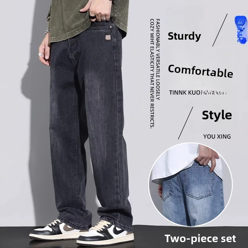 

Мужские джинсы свободного кроя с прямыми штанинами, модные широкие брюки в американском ретро-стиле, повседневные длинные брюки, осенняя новинка, свободный крой