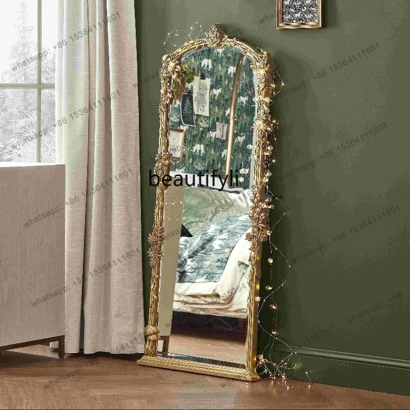 Französischer Retro-Ganzkörperspiegel, europäisch geschnitzter, luxuriöser Standspiegel, Schlafzimmer-Ankleidespiegel