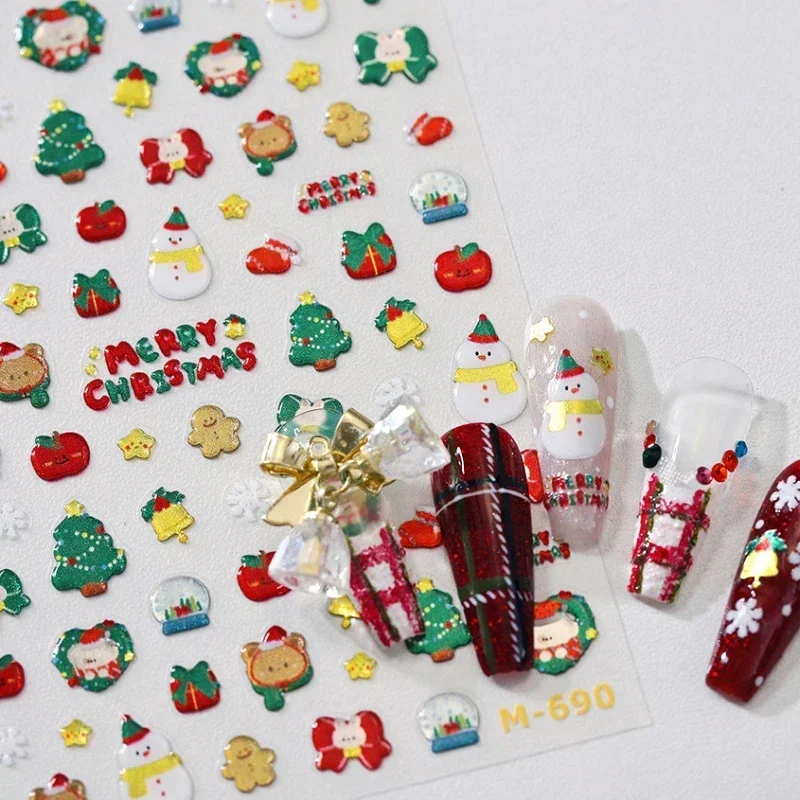 Christmas Tree Apple Snowman Star Bear Crystal Ball Rabbit Santa Claus Snowflake Xmas Jelly Nail Art Sticker Manicure Tool Decal