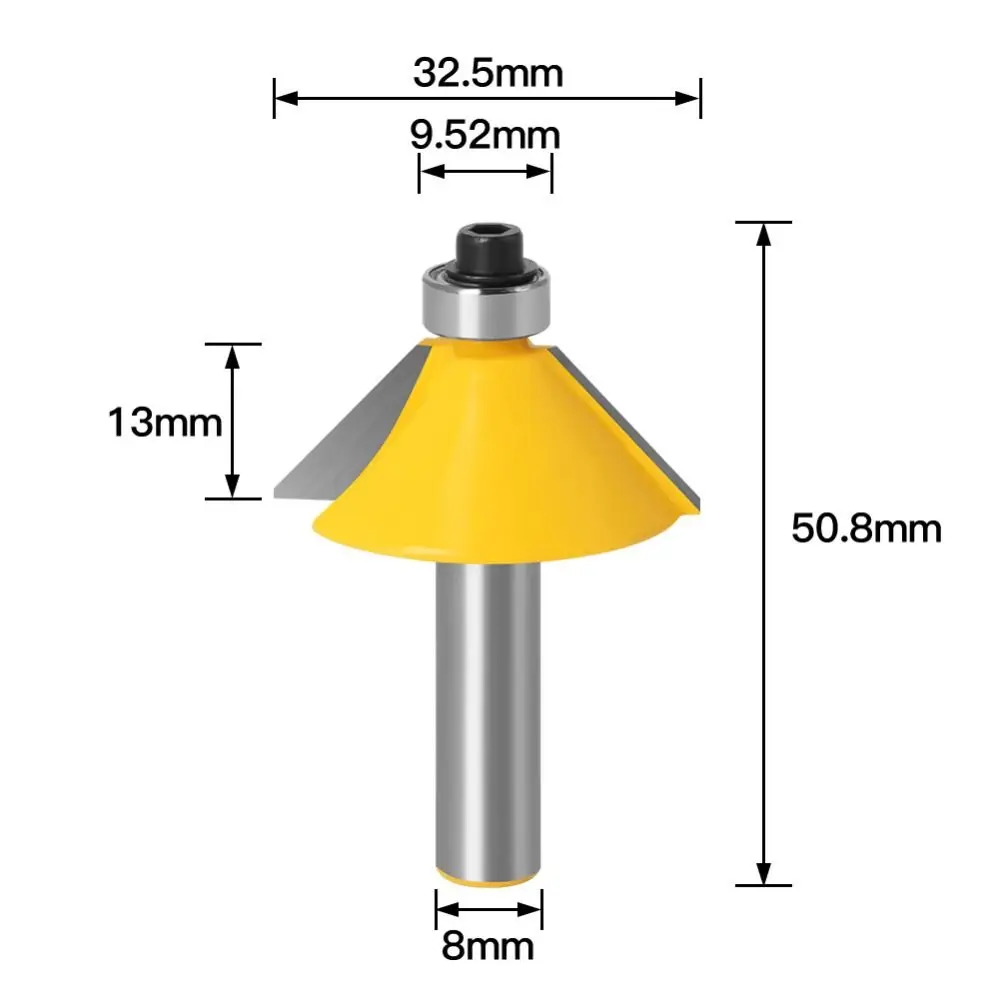 45 Degree Chamfer & Bevel Edging Router Bit with Bearing 8mm Shank Wood Carving Carbide Slotting Cutter Woodworking Tools