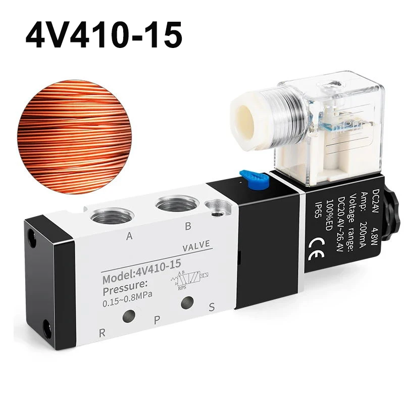 

4V410-15 5 Way 2 Position Pneumatic Solenoid Air Valve Control Air Gas Magnetic Valve 12V 24V 110V 220V Coil Volt