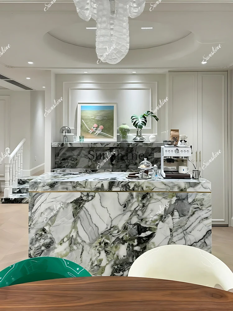 French rock slab island dining table integrated flush guide table advanced bar table household  FT