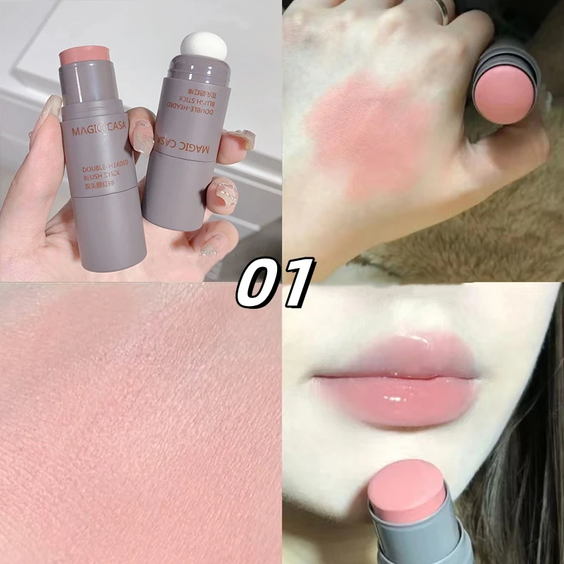 Double Head Sponge Monochrome Blusher Stick Waterproof Brightening Face Shadow Eyes&lips&Cheek Blush Cream Natural Rouge