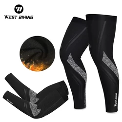 WEST BIKING Winter Thermal Arm Sleeves Velvet Cycling Leg Warmers MTB Road Bicycle Running Fitness Sports Set Windproof Leggings