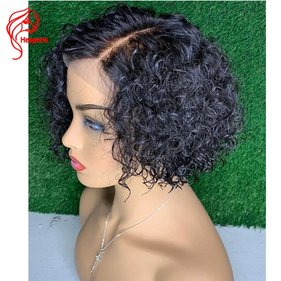 Hesperis Curly Bob Wig Human Hair Side Part Brazilian Remy 13x6 Lace Front Human Hair Wigs 8 Inch Pixie Bob Cut Wig For Women