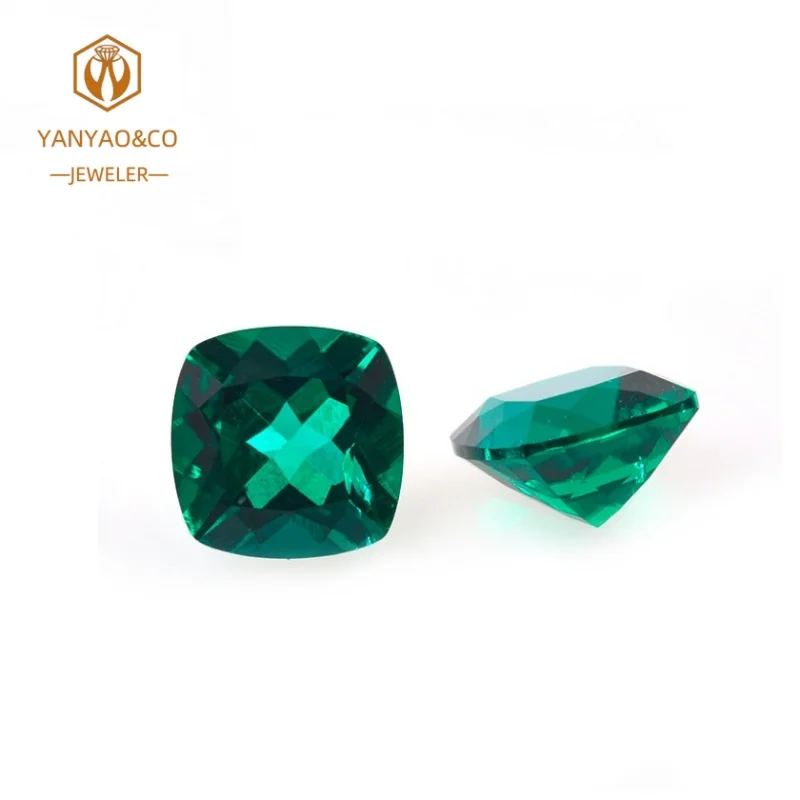 

Hot Selling High Quality 6.11 Carat Cushion Cut Laboratory Grown Emerald in a Setting Resembling a Natural Emerald Stone