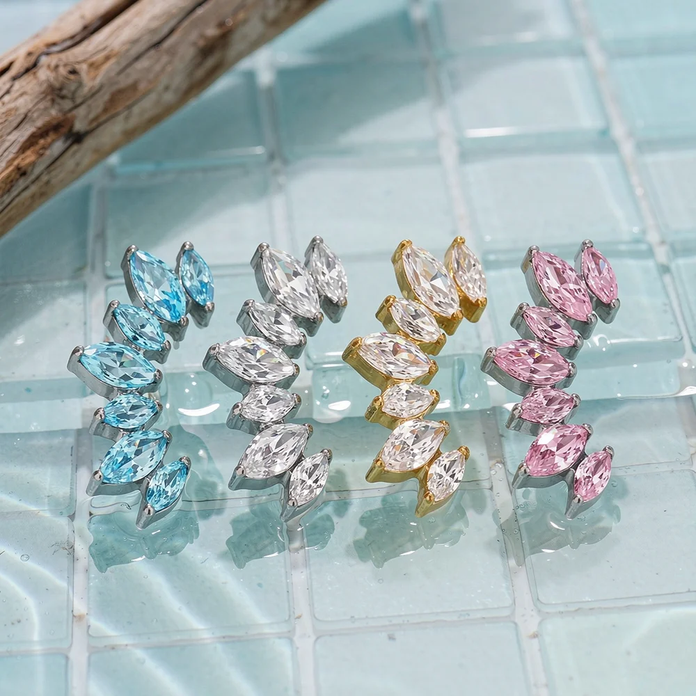 G23 Titanium Lip Rings Marquise CZ Flat Back Internally Threaded Labret Tragus Helix Cartilage Earrings - Jewelry Accessory