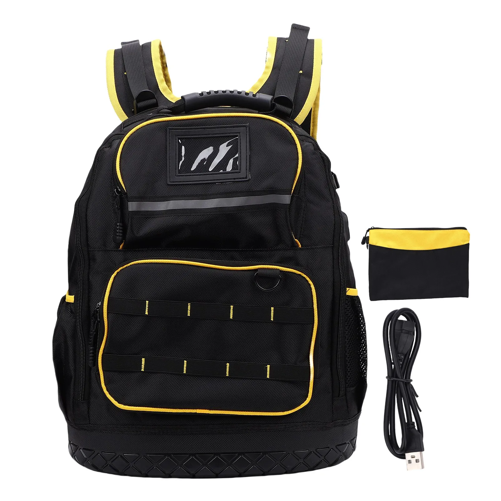 

Tool Backpack Multiple Pockets Padded Laptop Sleeve Oxford Fabric Hard Bottom Tool Bag with Pouch Type C Cable Tool Backpack