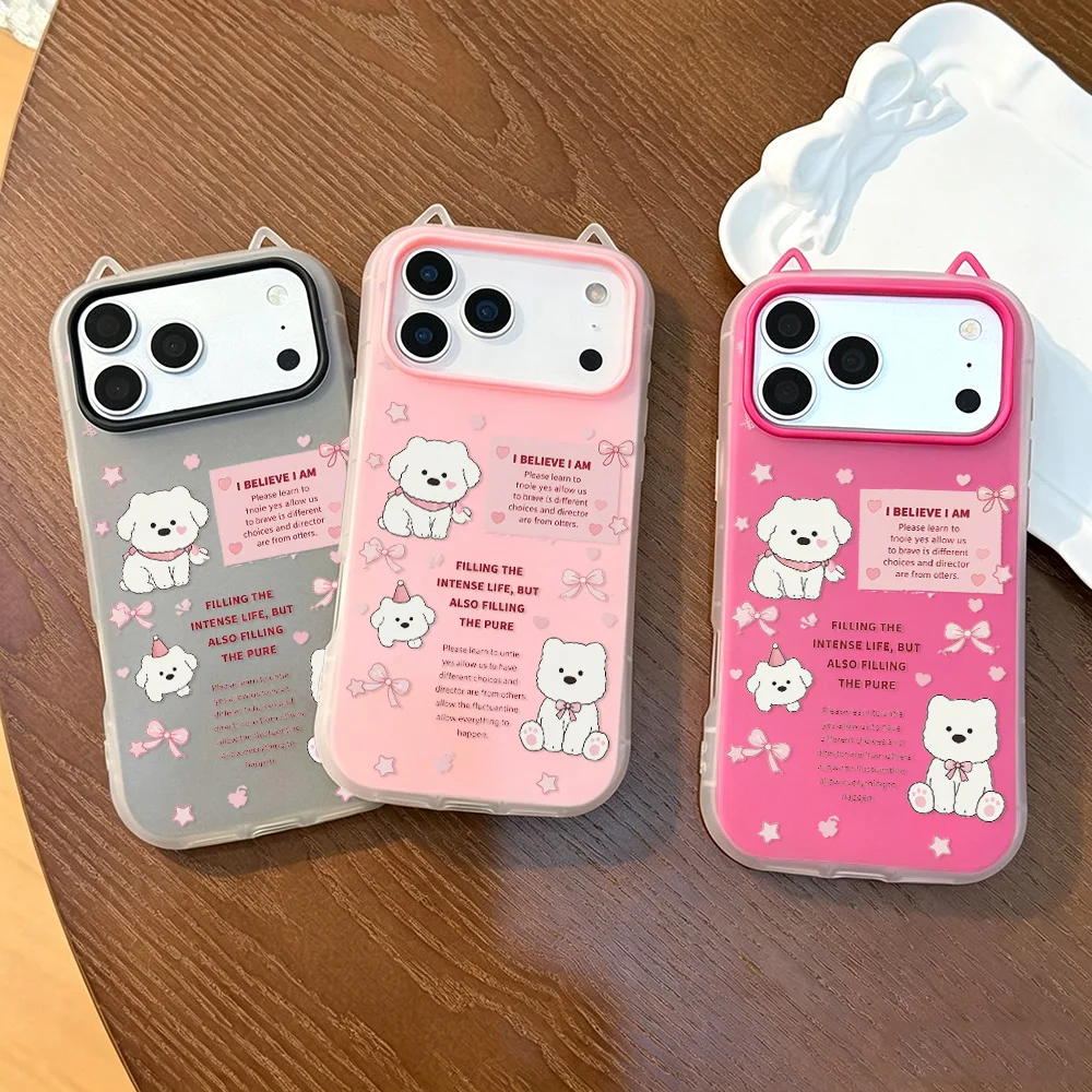 3D Cat Ear Design Phone Case for Apple iPhone 17 16 14 13 12 Pro Max 15 11 Cases Cute West Highland White Terrier Pets Capinha