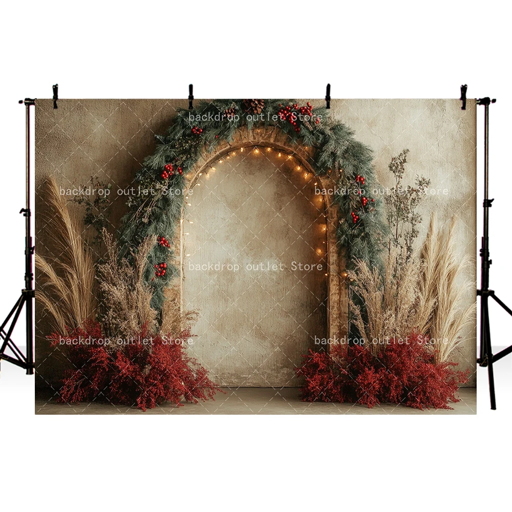 Mehofond عيد الميلاد قوس جدار خلفية التصوير الفوتوغرافي أوراق الصنوبر بوهو ريد الشتاء الكبار الحوامل صورة كابينة تصوير خلفية