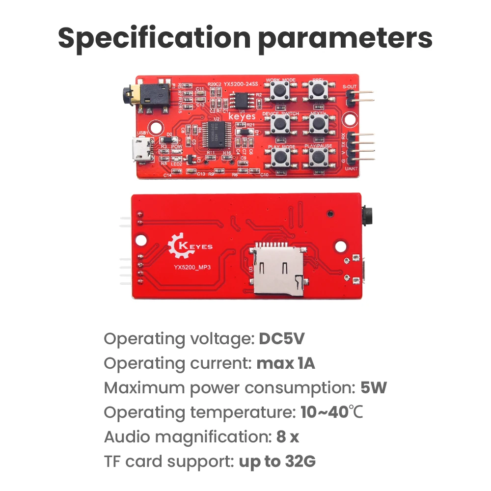 Picture 7: KEYES YX5200-24SS MP3 Voice Module With TF Card Solt +Speaker+Micro USB UART Port For Arduino &Raspberry Pi Projects DIY Kit