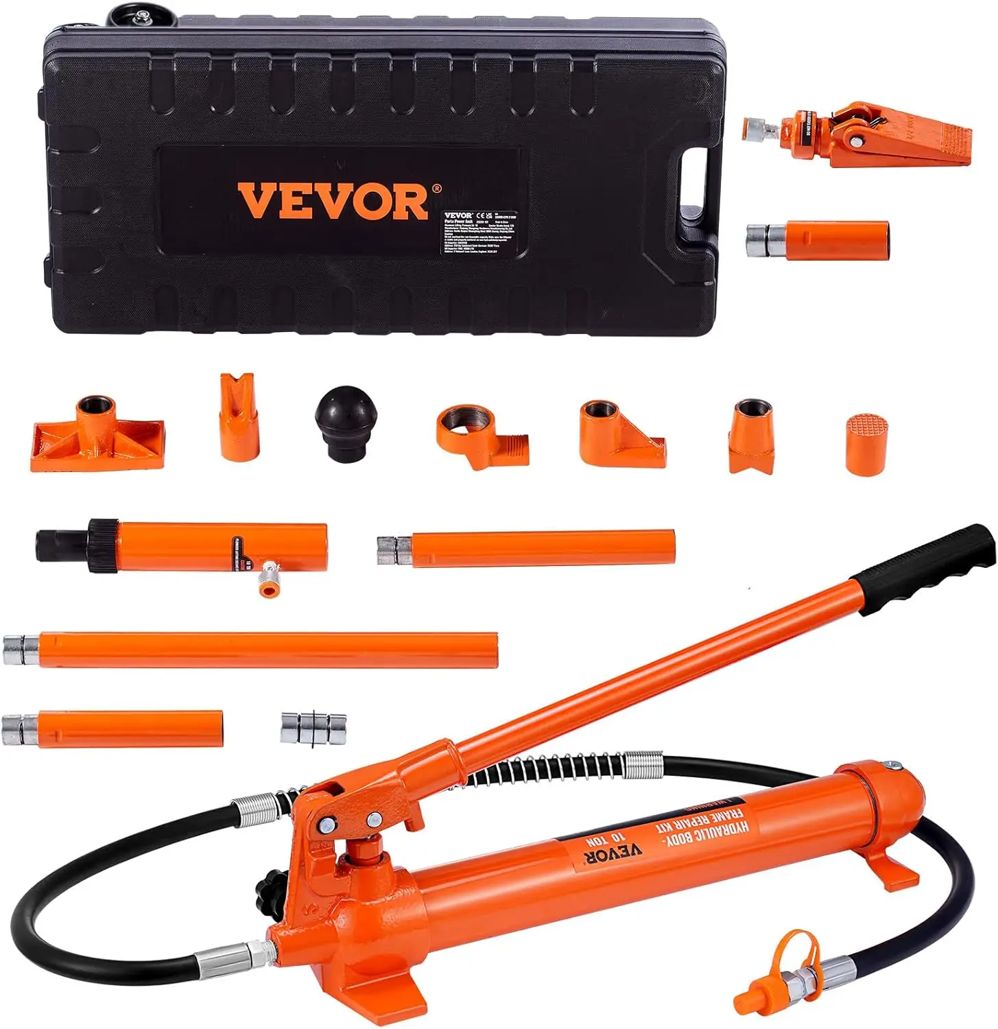 

10 Ton Porta Power Kit, Hydraulic Ram with Pump, Car Jack with 4.6 ft/1.4 m Oil Hose, Bent Frame Repair Tool with Storage Case f