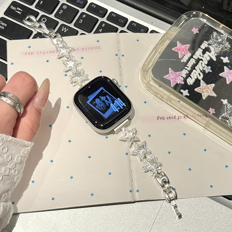 Rotating Star Diamond Strap for Apple Watch Band 46 49 41 45 44/40mm Metal Chain Bracelet for Iwatch S11 10 9 8 7 SE 6 Wristband