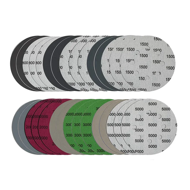 AC88-90Pcs conjuntos de discos de lixa de 5 polegadas, gancho e laço 5 polegadas combinação de 8 furos (800/1000/1500/2000/3000/5000) lixa