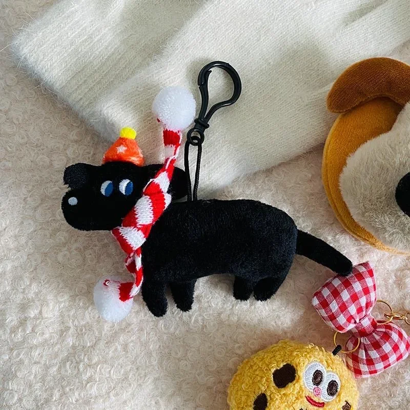 Llaveros de peluche de perro para niña, llavero negro de dibujos animados, llavero de muñecas lindas, colgante creativo de mochila de cachorro,