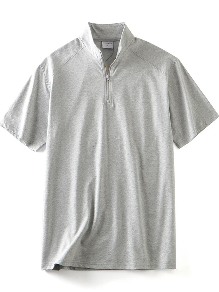 

Summer New American Sle Zipper Stand Collar Pure Cotton Skin-friendly Breathable f Sve Loose Busin Casual ort Sl...