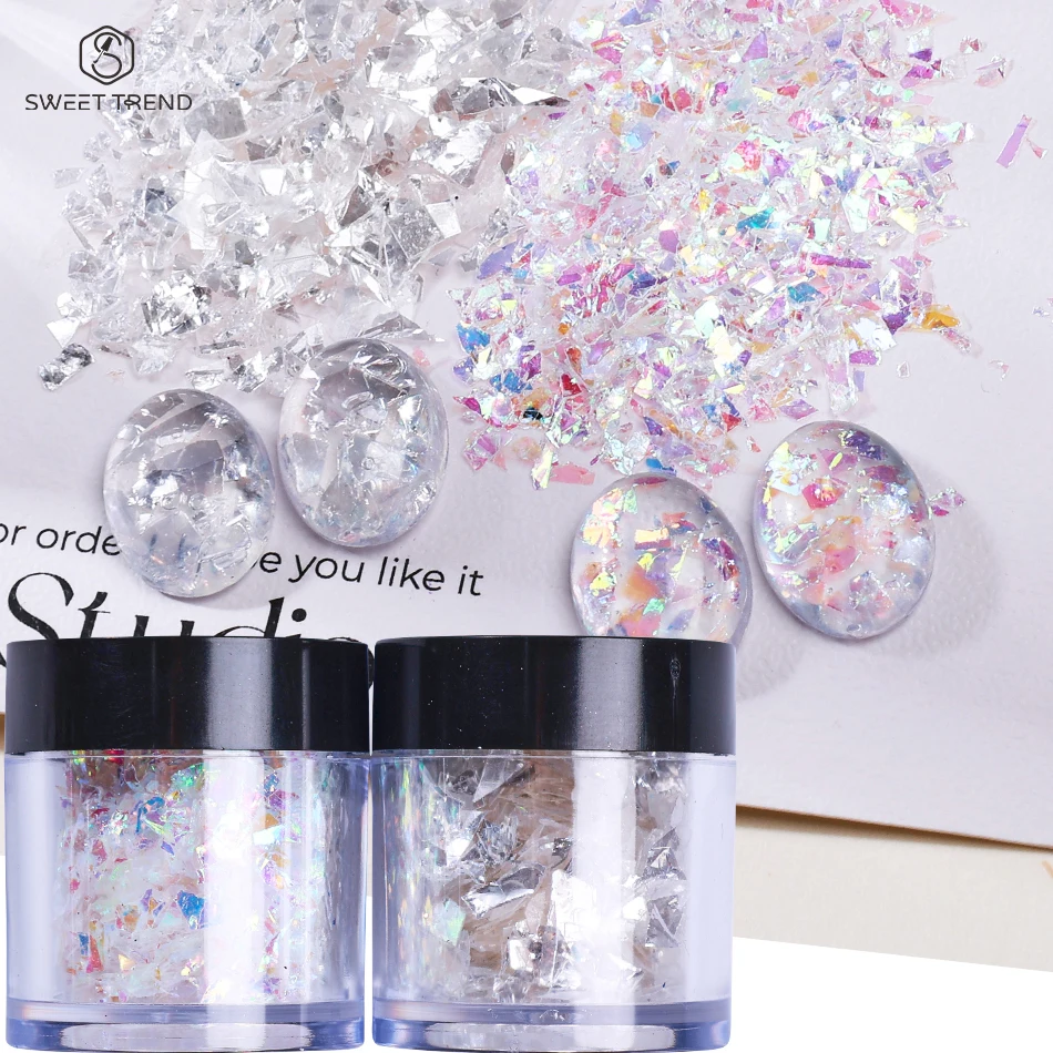 2 Bottles Iridescent Nail Glitter Flakes Holographic Irregular Aurora Sparkle Sequin Sparkling Manicure Decoration Nail Supplies