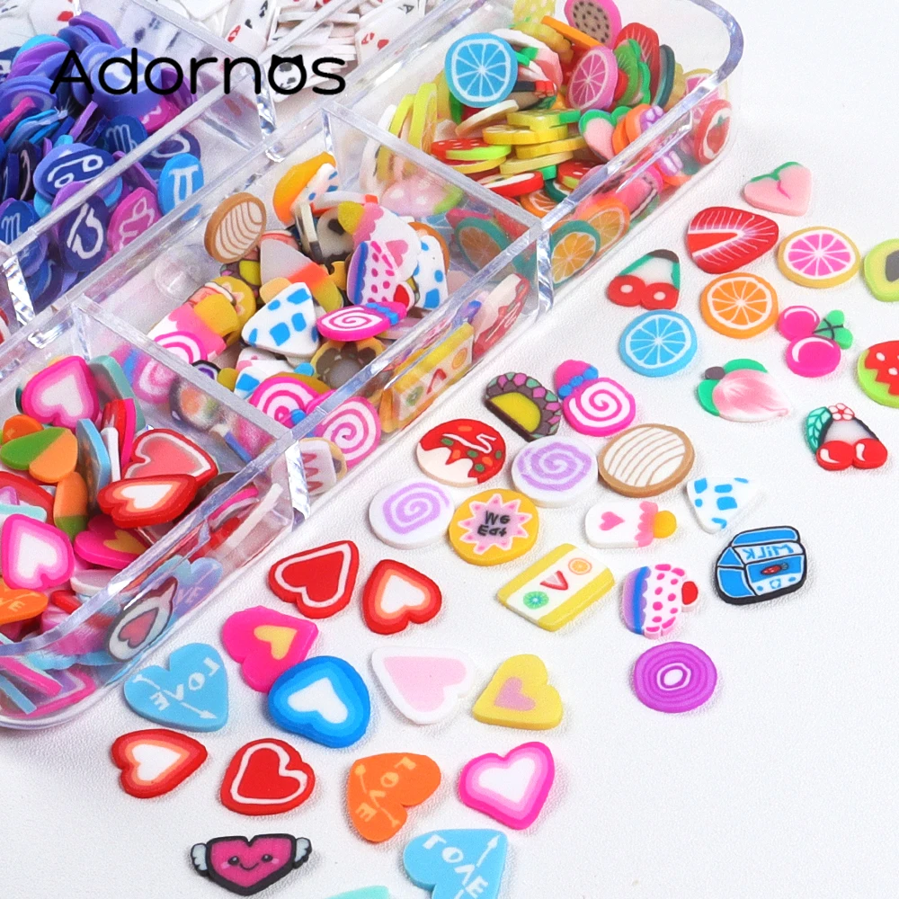 Love Heart Nail paillettes Polymer Clay Colorful Nail Design Cute Poker Card Fruit Cake Shape Mix Nail Art forniture e decorazioni