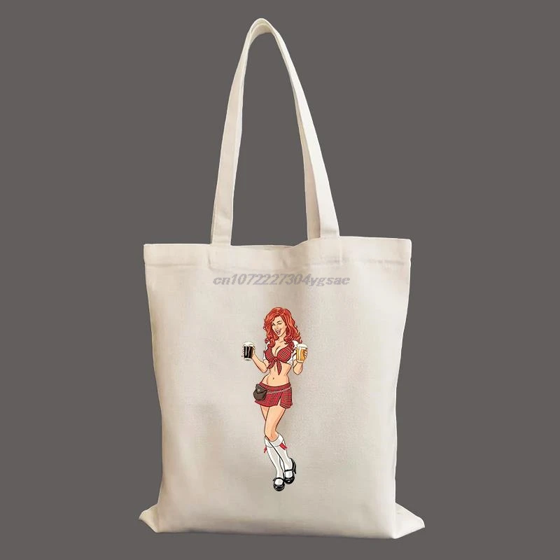 Beer Girls graphic Shoulder Bag Student Female Handbag Reusable shopping bags canvas tote bag hand bags for shopping