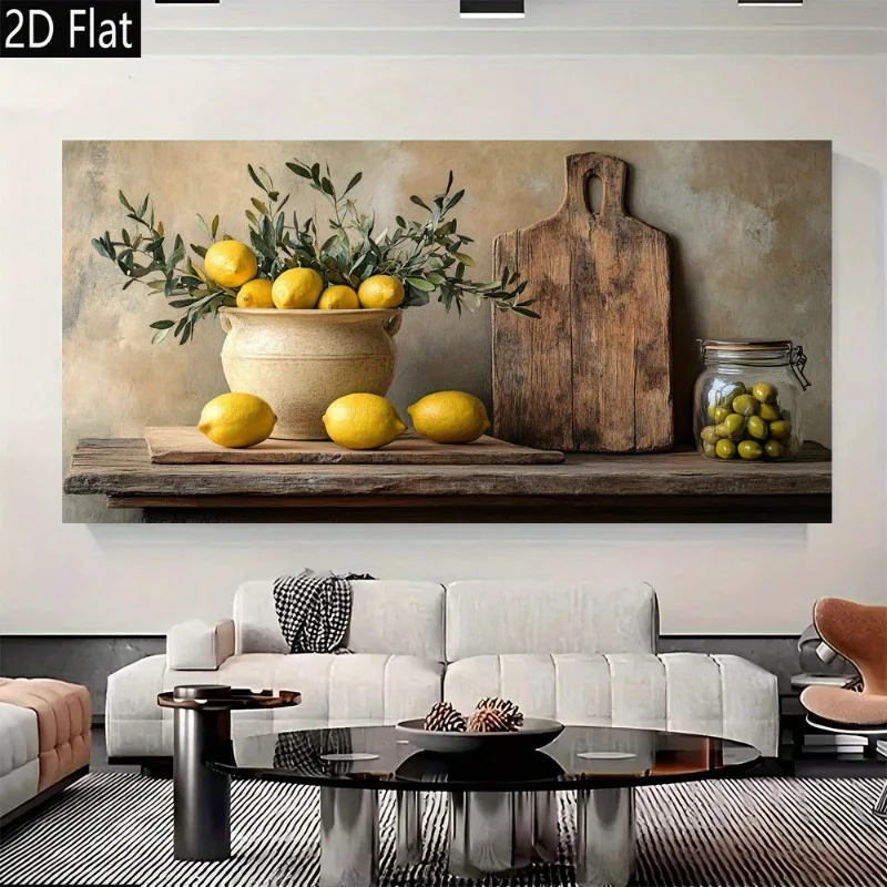 

Kitchen Still Life Lemons and Cutting Board Frameless Large Wall Art Canvas Wall Art Vintage Design, High Quality Printed Poster