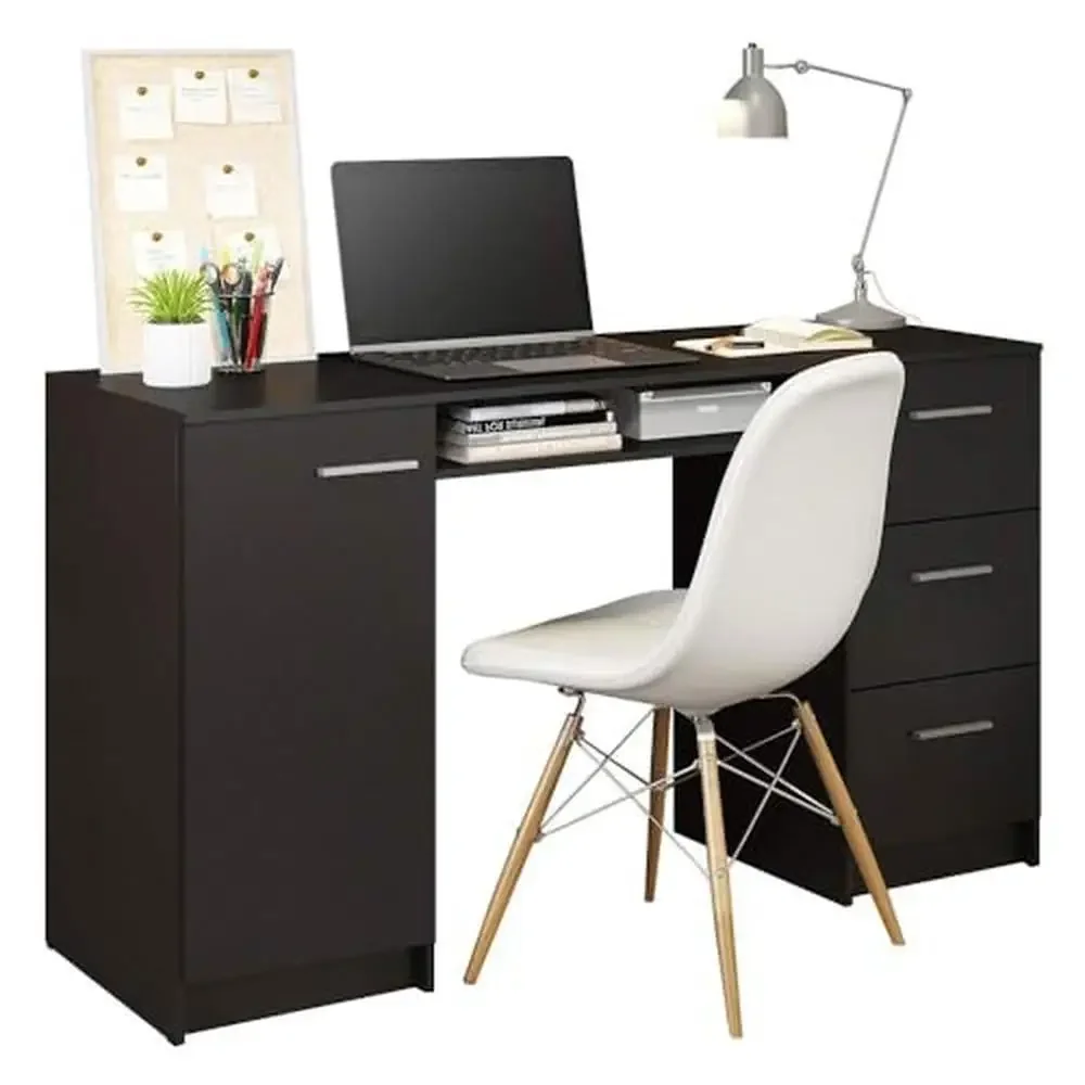 Modern Wood Desk Home Office Workstation with 3 Drawers 1 Door 1 Shelf 54