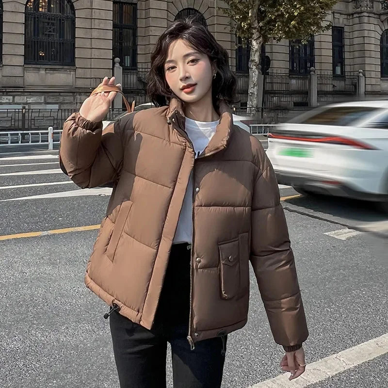 Chaqueta corta de algodón para mujer, abrigo holgado con cuello levantado, ropa de abrigo informal cálida, versión coreana, invierno, novedad de 2024