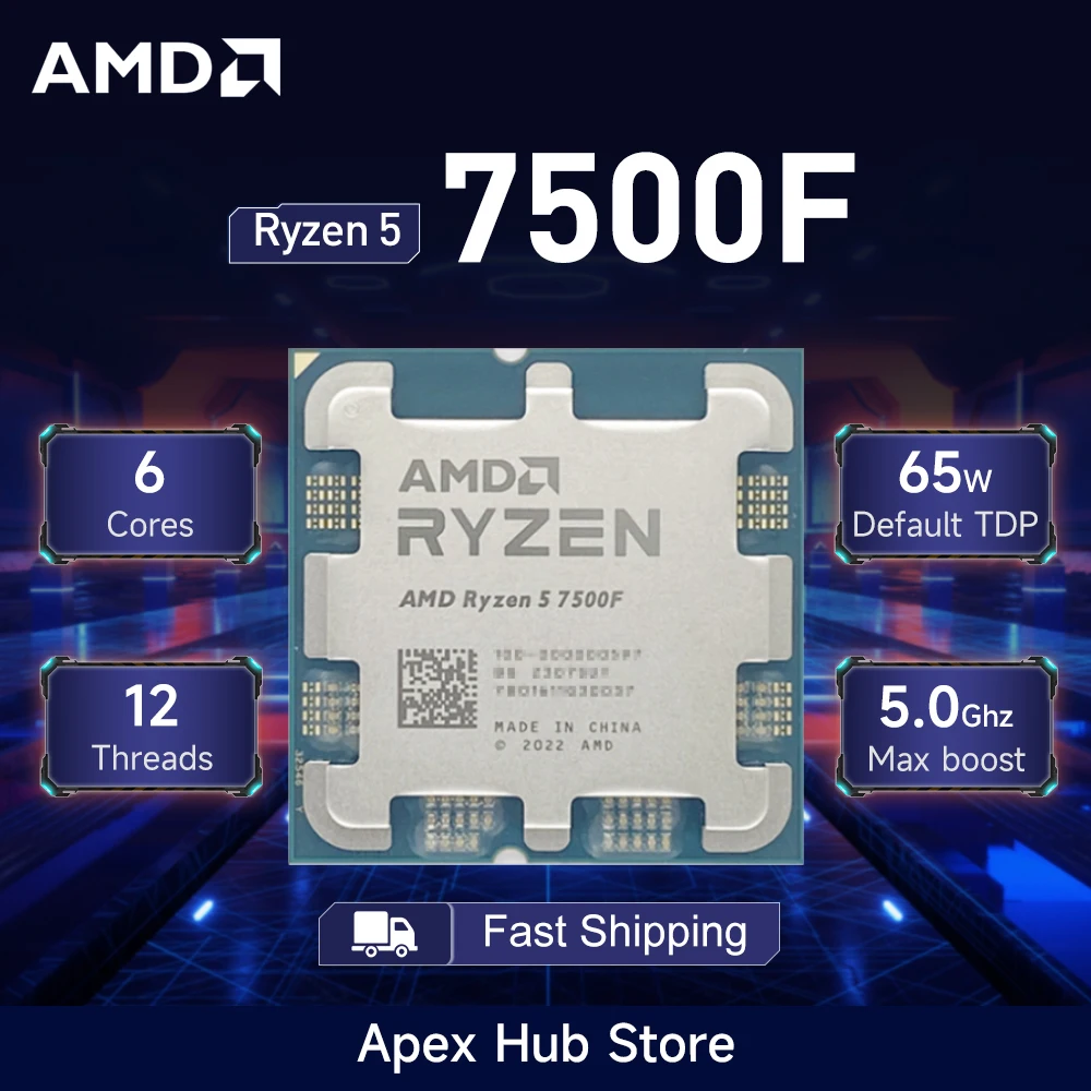 AMD Ryzen 5 7500F 3.7GHz 6-Core 12-Thread 5NM L3=32M DDR5 R5 7500F Processor 65W Socket AM5 New Without Fan