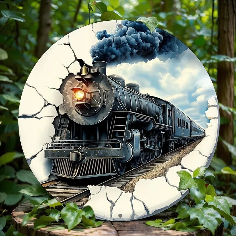 

Vintage Train-Themed Round Aluminum Sign, Perfect for Home, Office, Cafe & Bar Decor, Ideal Gift for Valentine's Day & Holidays