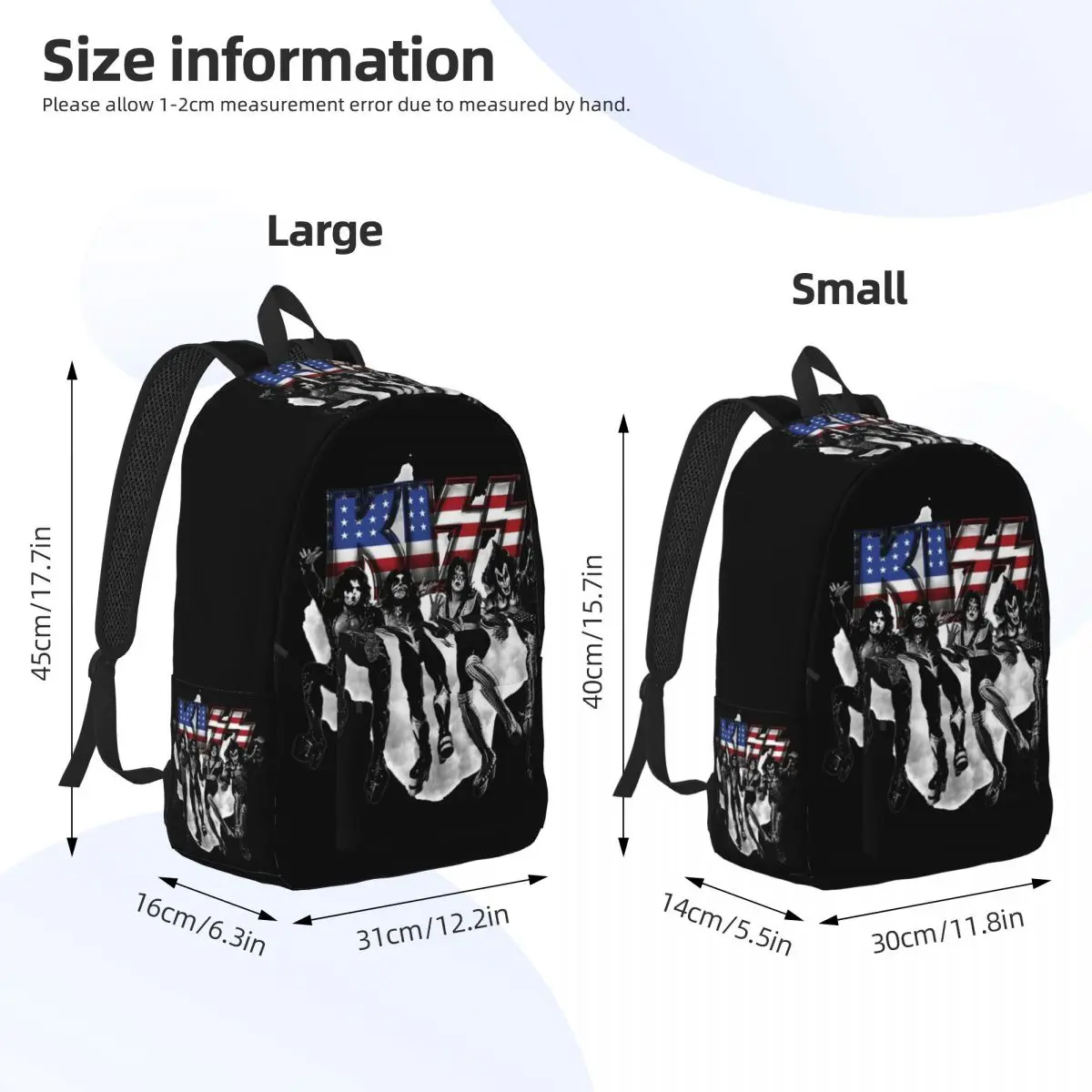 KISS The Band USA Flag Rock Music Backpack for Men Women Fashion School Hiking Daypack Laptop Computer Shoulder Bag Outdoor