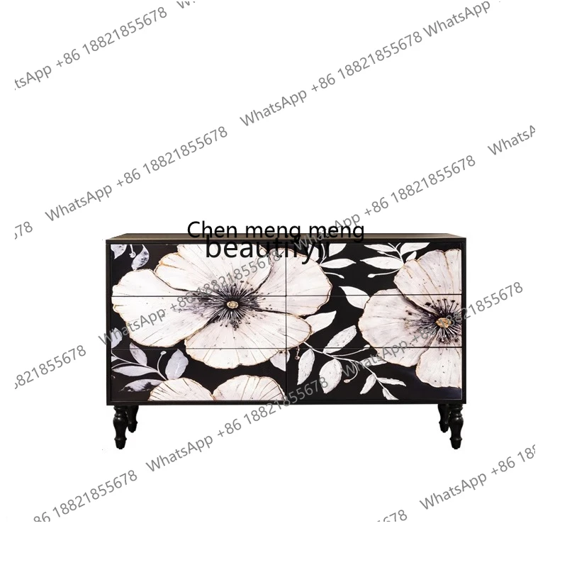 Light luxury camellia six chest villa entry living room large foyer entrance dining side display cabinet