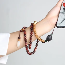 Wood Phone Lanyard Buddha Beads Jade Necklace Strap for iPhone 14 13 12 Pro Max XS XR 7 8 3D Engraved Carp Handmade String Rope