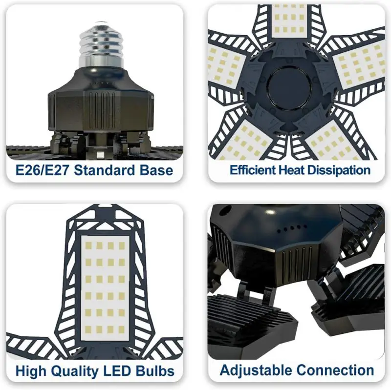 Imagem -03 - Lâmpadas de Garagem Led Super Brilhante Iluminação de Garagem Loja de Luz com Painéis Ajustáveis Soquete de Parafuso E27 40w 60w 80w 10000lm