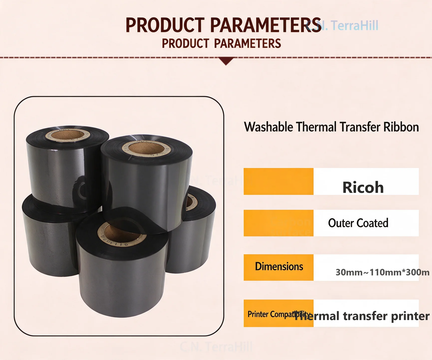 Thermal Transfer Ribbon D110C 35mm x 300m Wash Care Label Barcode Printer Ribbon Waterproof Iron Resistant for Clothing Labels